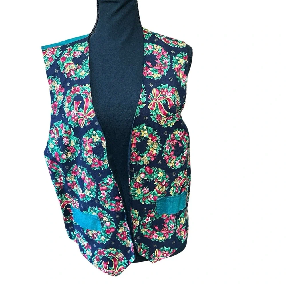 Christmas Festive Holiday‎ Vest Homemade Handmade Womens One Size Wreath Green